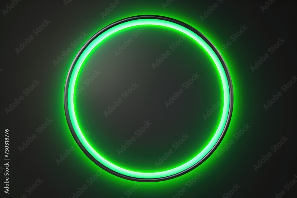 Green round neon shining circle isolated on a white background