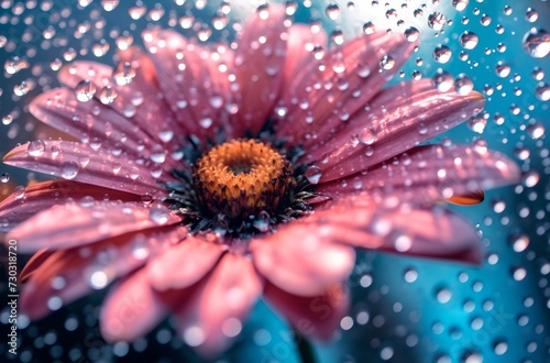 Nature flower background, pink flower with water drops
