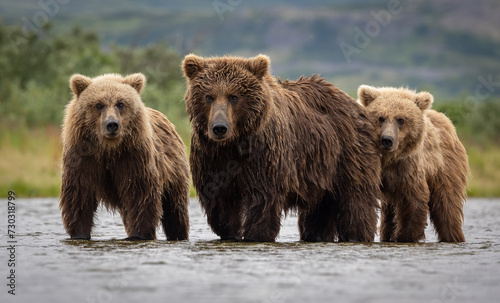 Canvas Print A brown bear fishing for salmon in Karmai. Alaksa