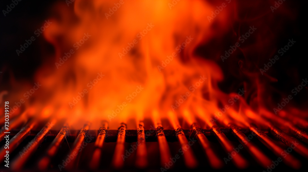 Hot glowing barbecue grill with glowing coals ready for cooking. Background with copy space.

