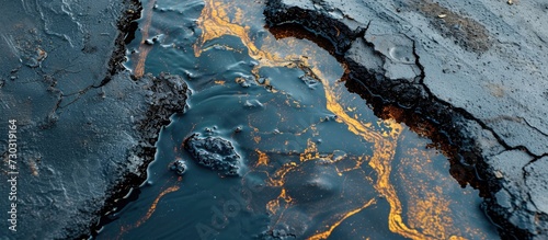 Oil spill on pavement as environmental pollution concept.