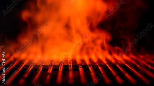 Hot glowing barbecue grill with glowing coals ready for cooking. Background with copy space. 