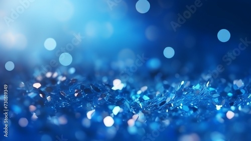 Sapphire glitter bokeh background. Unfocused shimmer royal blue sparkle. Crystal droplets wallpaper 