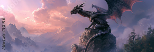 Sovereign Dragon Overlooking Twilight Realm: A Spectacular Vision for Epic Fantasy Narratives and Breathtaking Gaming Backgrounds