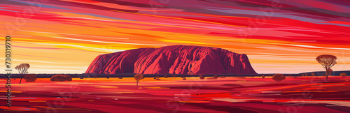 Uluru at Sunset: A Stylized Panorama Capturing the Spiritual Essence of Australia's Red Centre photo
