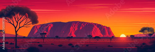 Uluru at Sunset: A Stylized Panorama Capturing the Spiritual Essence of Australia's Red Centre photo
