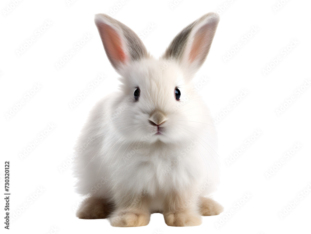 Fluffy Angora Rabbit, isolated on a transparent or white background