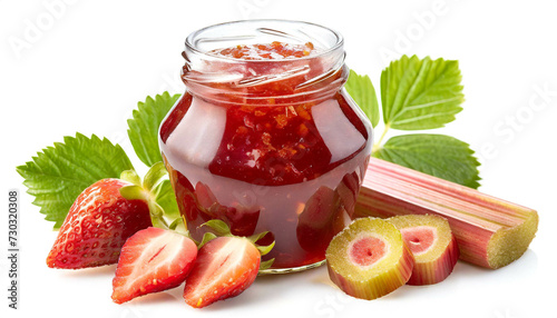 Rhabarber Erdbeer Marmelade isoliert auf weißen Hintergrund, Freisteller  photo