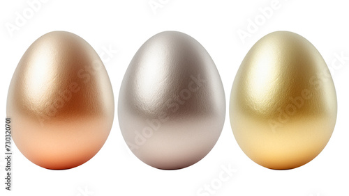 copper silver golden eggs on a transparent png background