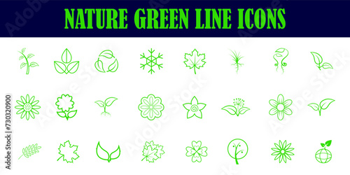 Nature green line icons. line art. natural sign.