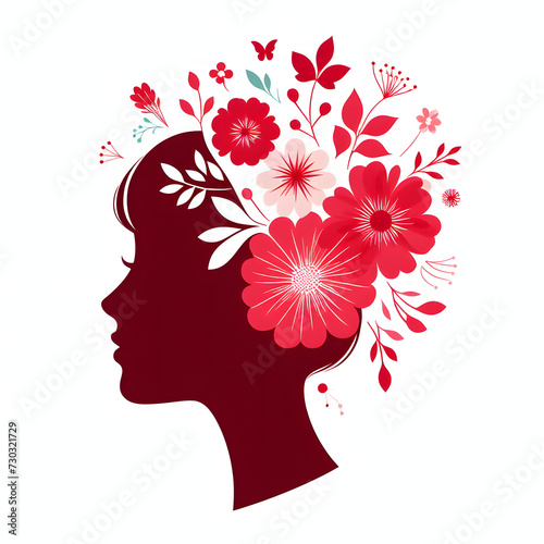 Women's Face Illustration with flowers and floral design, Celebrating Internation Women's Day © TJ_Designs