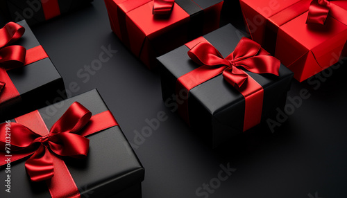 Shiny gift box wrapped in black satin, perfect birthday present generated by AI
