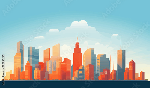Flat Design Cityscape Bright and Simplistic Urban Vie isolated vector style illustration