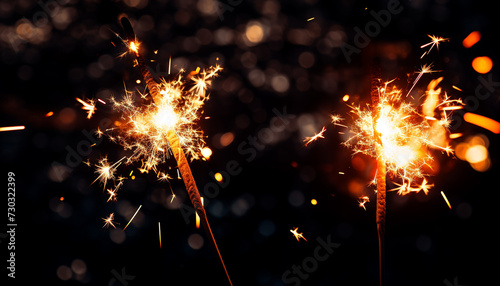 Glowing fireworks illuminate the dark night, igniting celebration generated by AI