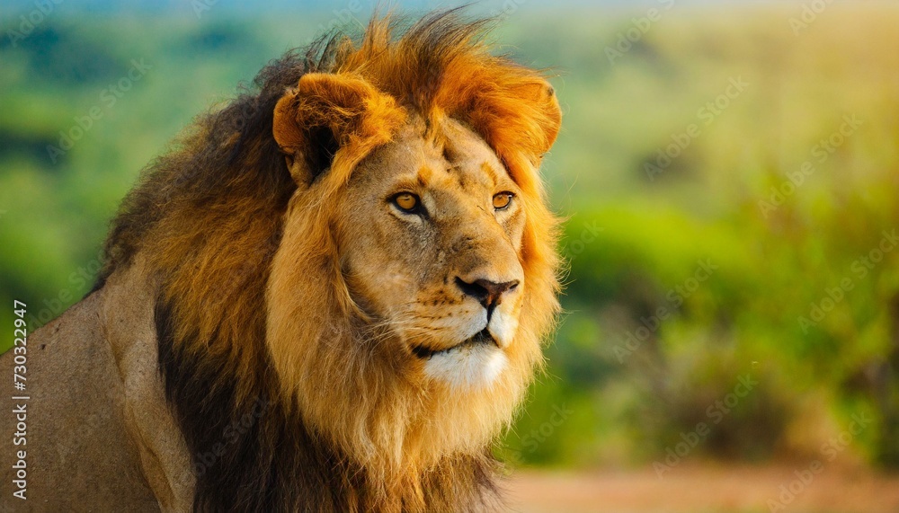 A beautiful male lion in nature posing, closeup, the king of animals, cat like 