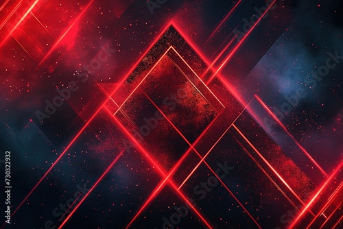 Abstract black red gaming background with modern luxury grid pattern retro vapor synthwave smoke fog, neon red light ray and triangle stripes line paper cut style © abstract Art