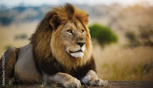 A beautiful lion in nature posing  closeup  the king of animals  cat like 