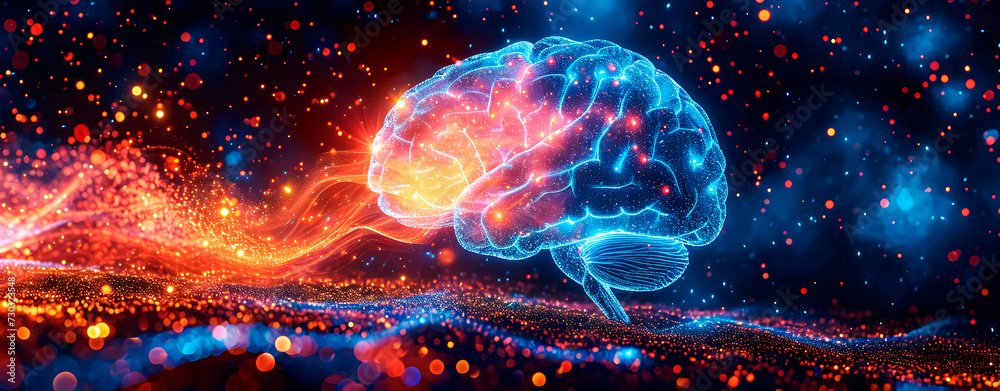 Abstract background for neurology. Brain formed by cerebrum, medulla oblongata and cerebellum.