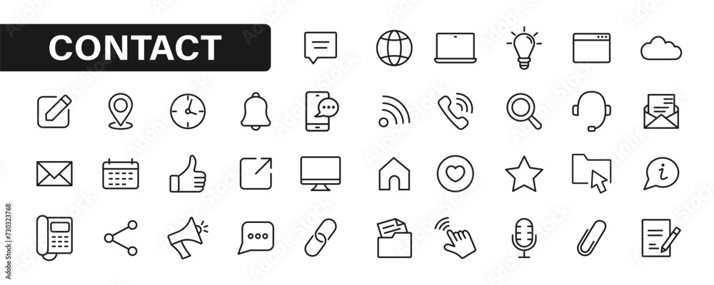 Set of contact icons. Basic contact thin icon collection. Vector illustration Set of contact icons. Basic contact thin icon collection. Vector illustration