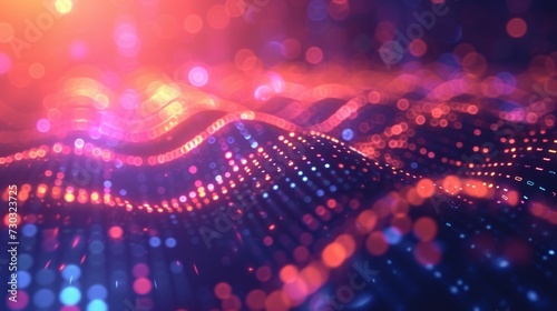 Glowing data visualization on a minimalist, bright technological stage