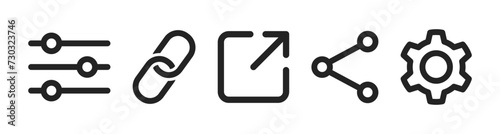 Setting icon set. Gear, Link, share link. Redirecting links button. Vector illustration