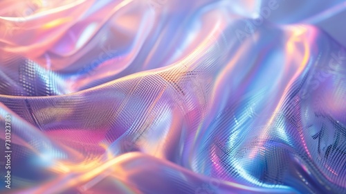 Iridescent holographic patterns against a clean, bright technological canvas