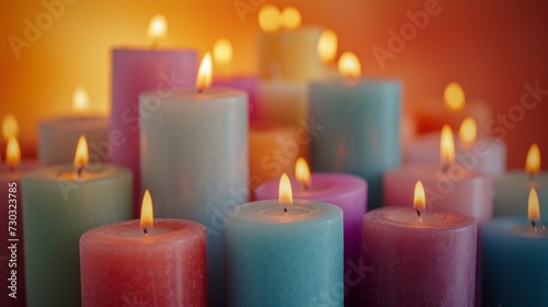 An array of colorful candles on a simple background adds warmth and charm to any event