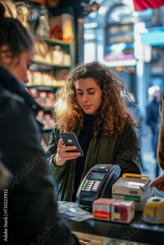 Hand holding a smartphone being used to make a payment