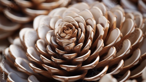 Soft breezes sculpt calming rhythms in the close-up of a spiraled pinecone, where the intricate details create a harmonious visual symphony 