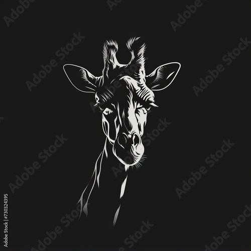 Flat logo giraffe sketch style on a black background. Sketch style.