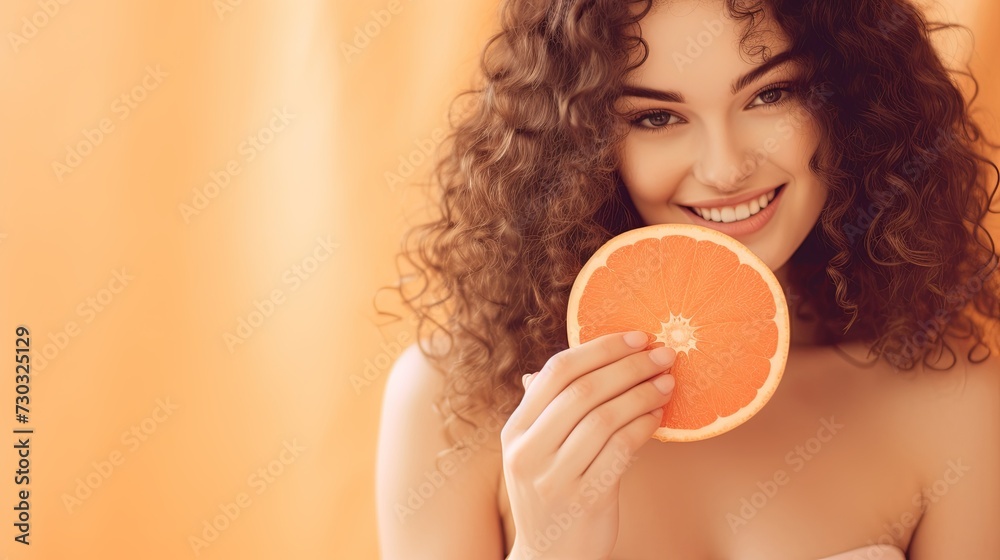 Woman Holding Orange Slice in Front of Face