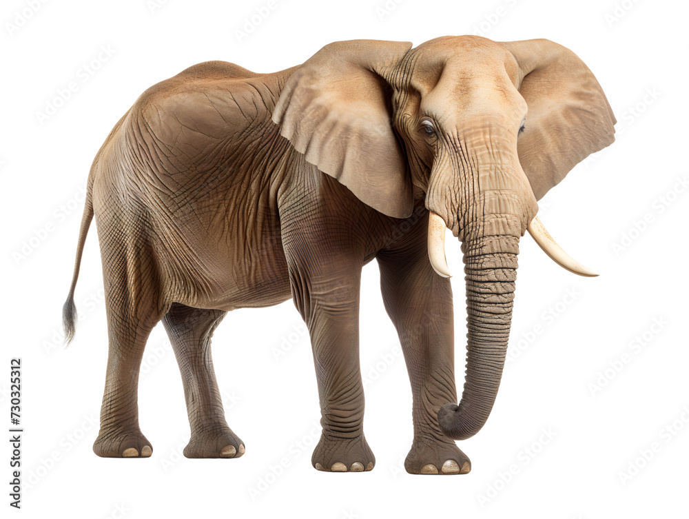 Regal African Elephant, isolated on a transparent or white background