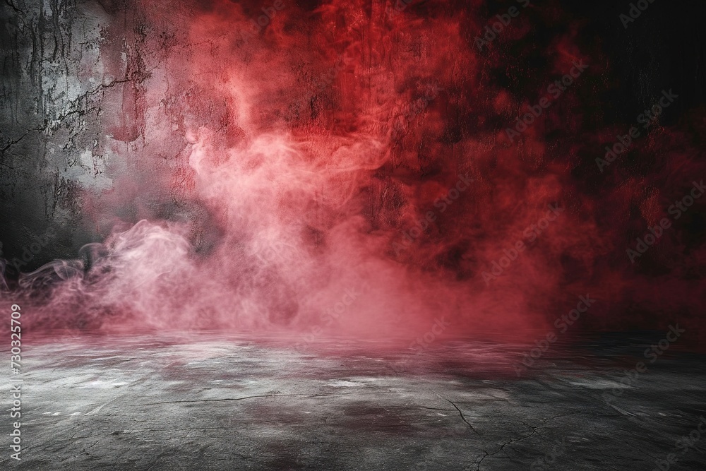 concrete floor and red smoke background