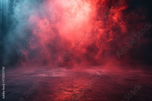 concrete floor and red smoke background photo