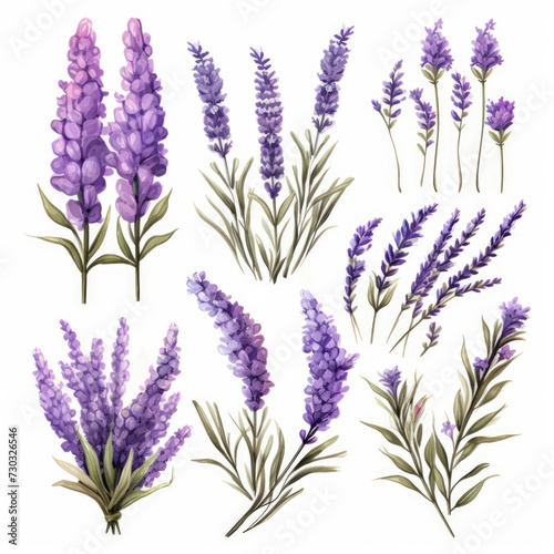 A Bunch of Purple Flowers on a White Background