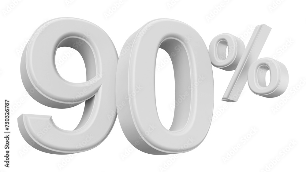 90 percent off white silver number 3d render 90 percent off white silver number 3d render
