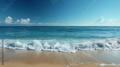 A clean, azure background with subtle waves captures the essence of a seaside...