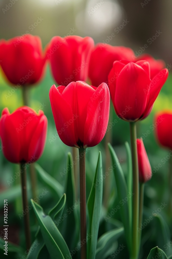 Scarlet tulips standing tall and proud, a symbol of love and passion Scarlet tulips standing tall and proud, a symbol of love and passion