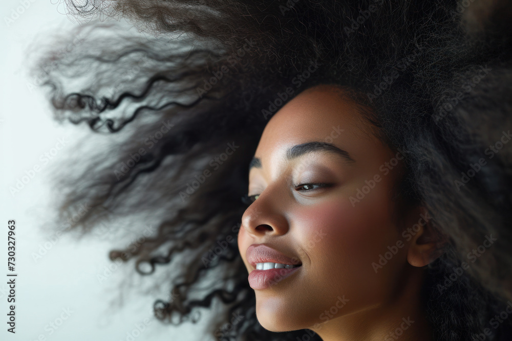 Young woman with natural curly hair, beauty and haircare Young woman with natural curly hair, beauty and haircare