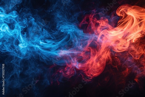 fusion of blue and red smoke in motion isolated on black background