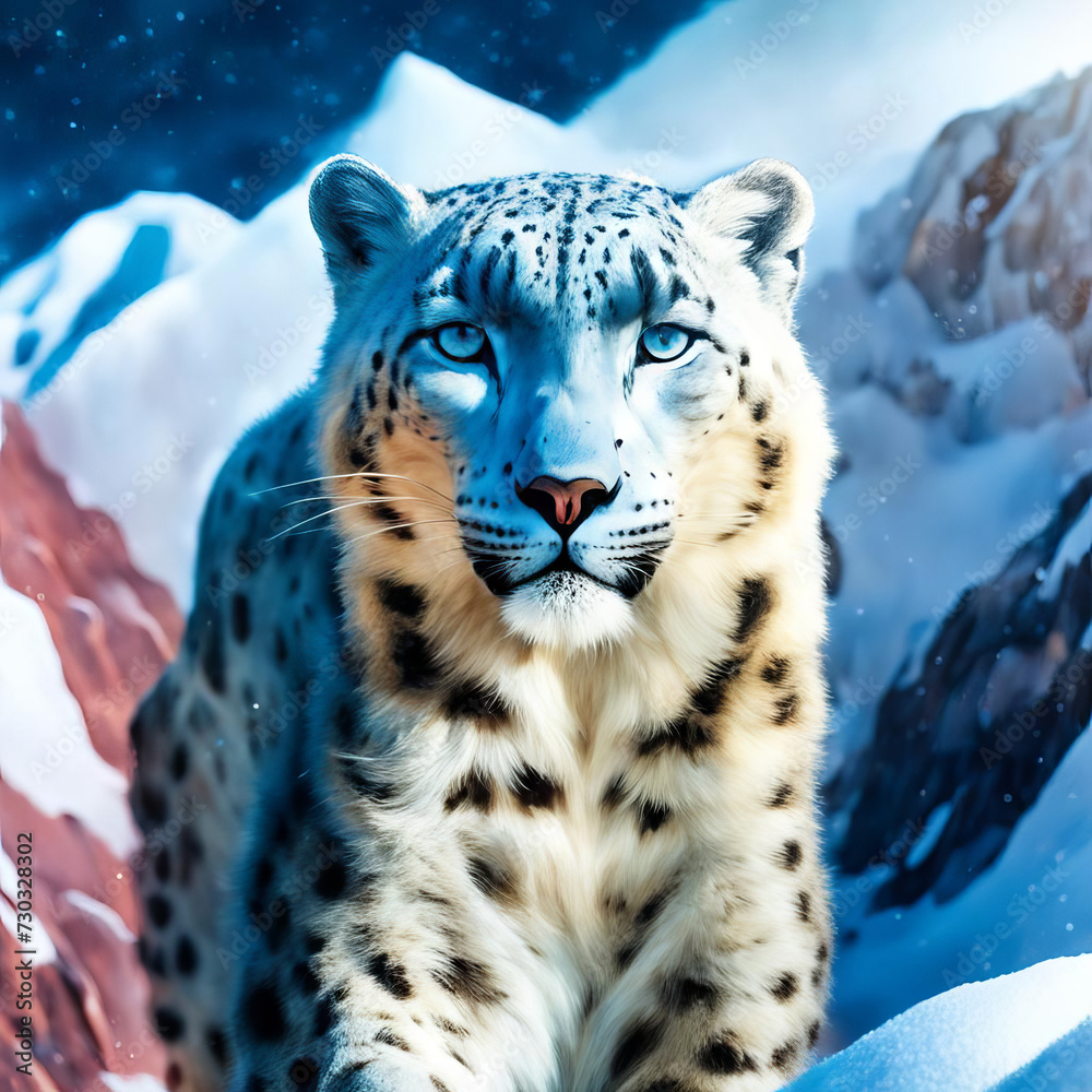 Fototapeta premium Snow leopard in the mountains.