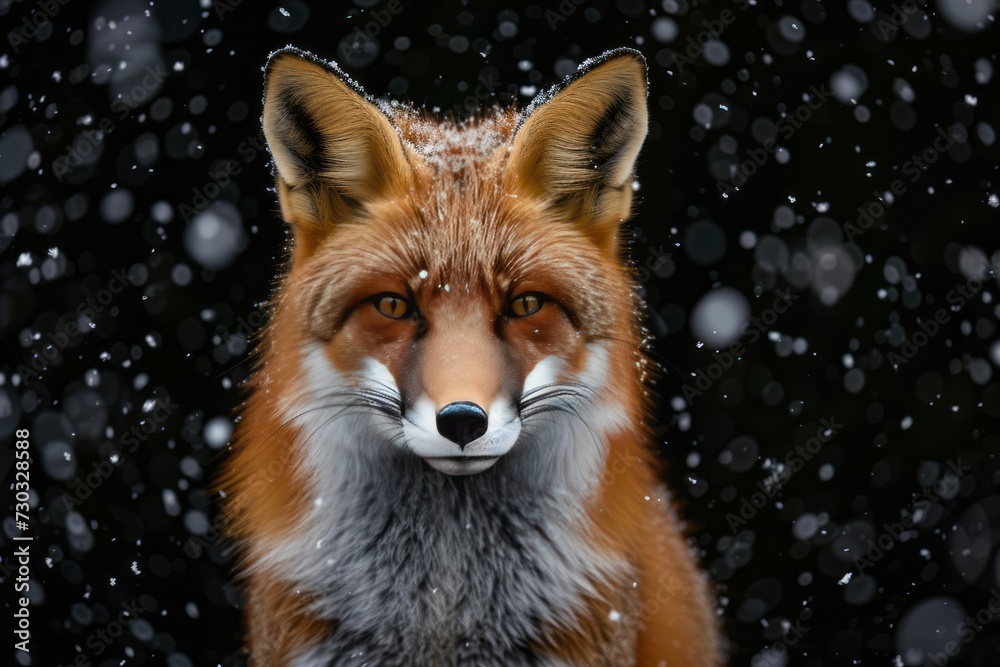 Enigmatic Elegance: A Fox's Portrait Against a Noir Backdrop Amidst Falling Snowflakes gegenerative ai Enigmatic Elegance: A Fox's Portrait Against a Noir Backdrop Amidst Falling Snowflakes gegenerative ai
