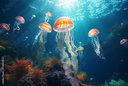 Jellyfish in the aquarium.Generative AI Illustration