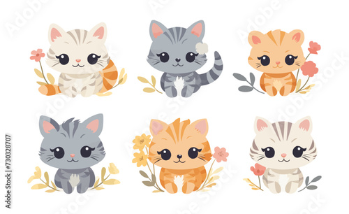 Cute cat collection vector illustration kitten fun happy animal background