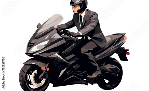 man in business suit riding Motor bike isolated vector style with transparent background illustration