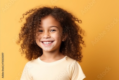 Portrait of a smiling african american little girl over yellow background © Iigo