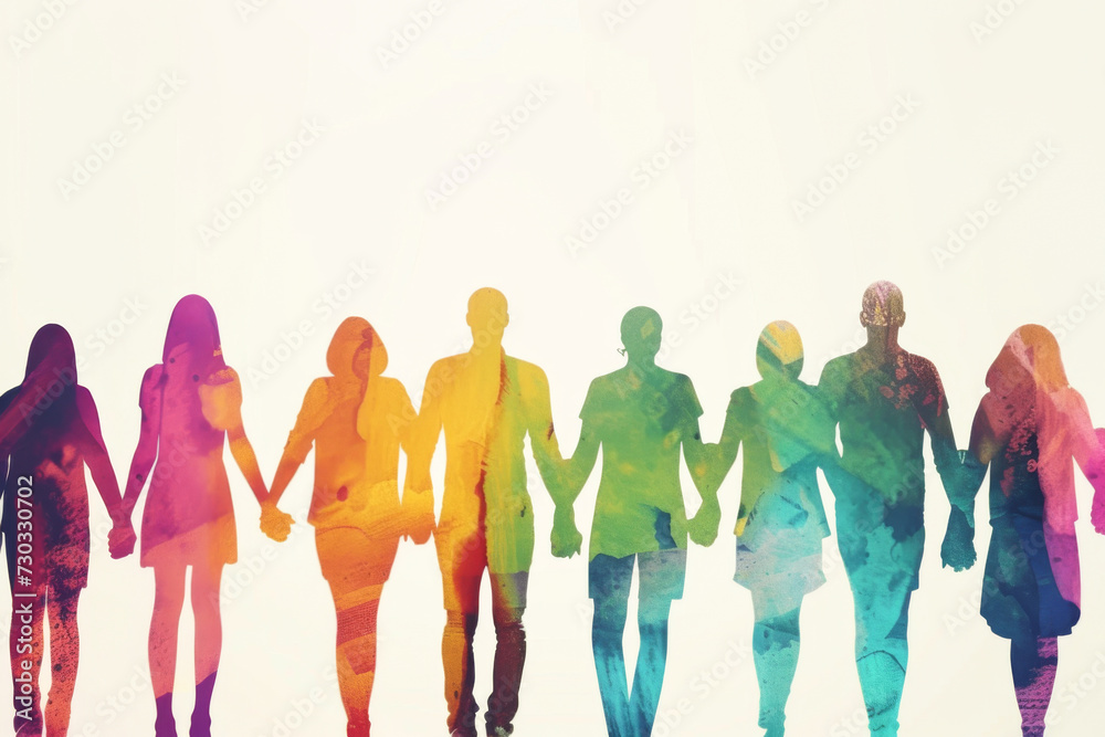 Multicolored silhouettes of people on a white background. The concept of friendship.