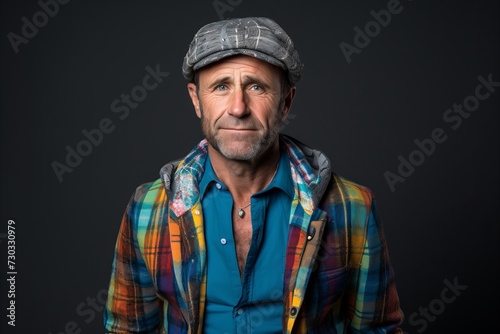 Handsome middle aged man with beard and cap. Studio shot. © Iigo