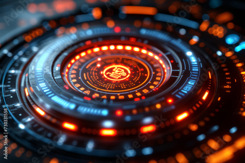 Futuristic technology interface with glowing lines and circles.