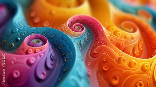 Swirling patterns of vivid colors transform the background into a whimsical w...